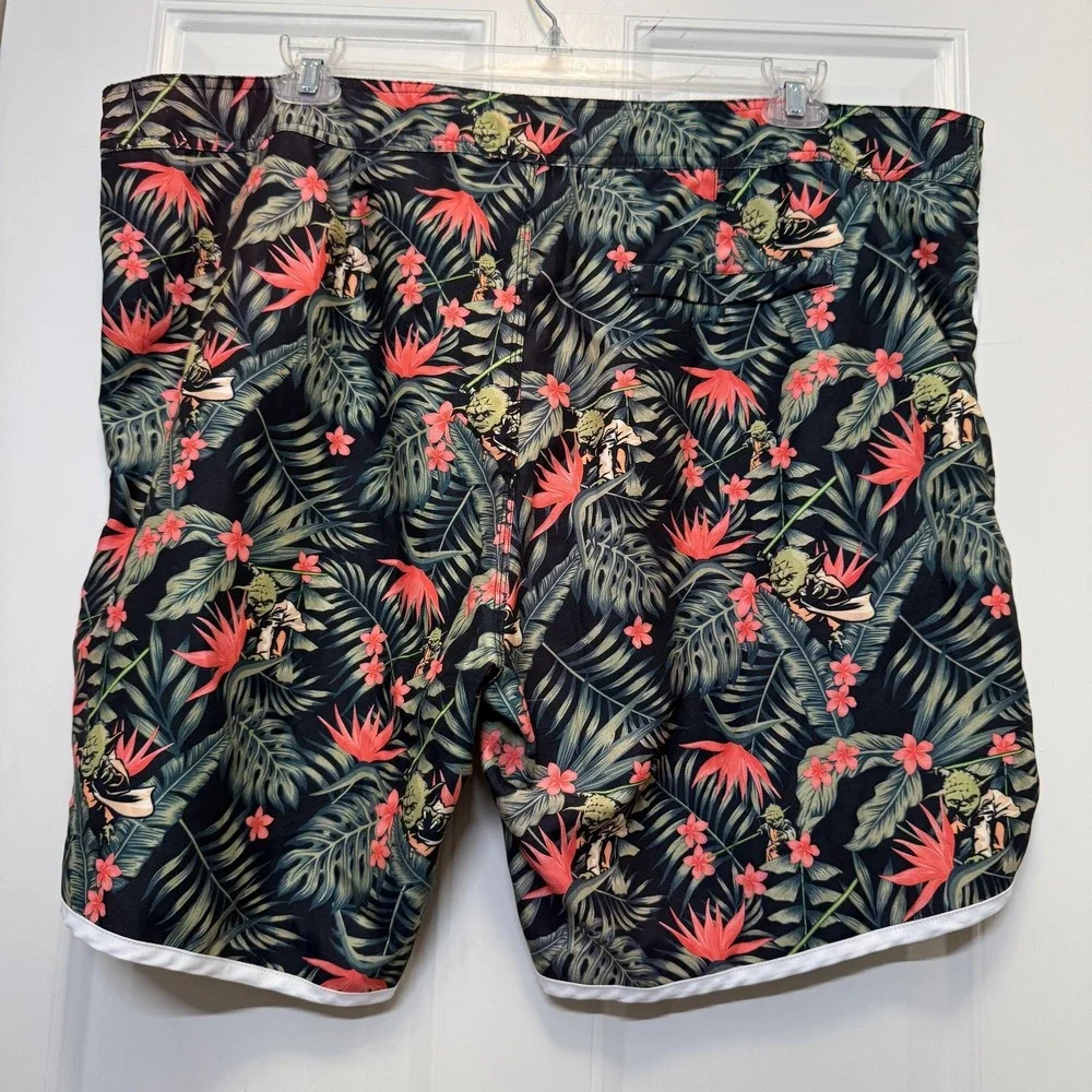 Star Wars Mens Swim Trunks 3XL Black Tropical Yoda Floral Board Shorts Beachwear